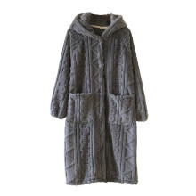 Women's cotton hooded bathrobe soft plush M-L