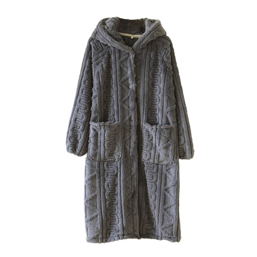 Women's cotton hooded bathrobe soft plush M-L