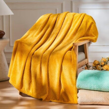 Super Soft Mustard Yellow Throw Blanket, Silky Flannel Fleece with Leaves Pattern, 50"x60", All-Season Use