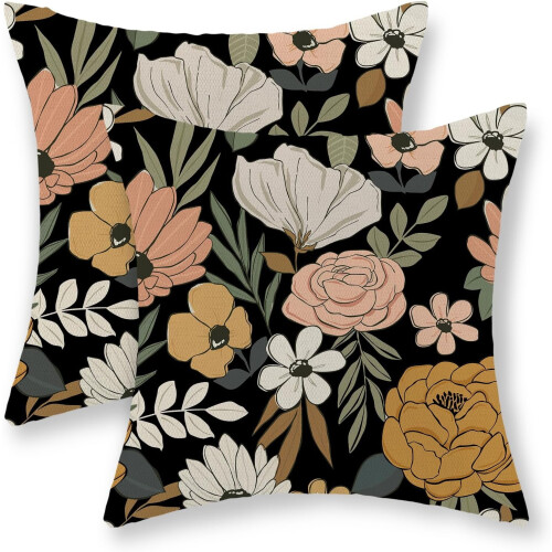 Capas de almofada florais boho, 50x50cm, linho, conjunto de 2