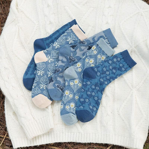 Vintage broderede blomsterstrømper til kvinder med kammet bomuldscrewstrømper 2