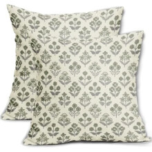 Kussenslopen met blokprint, 18x18 inch, polyester linnen, set
