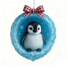 5Pcs 2D Arctic Animal Ornaments, Frosted Blue Baubles with Winter Creatures & Glitter Snowflakes, 8cm, Compatible with Christmas Trees