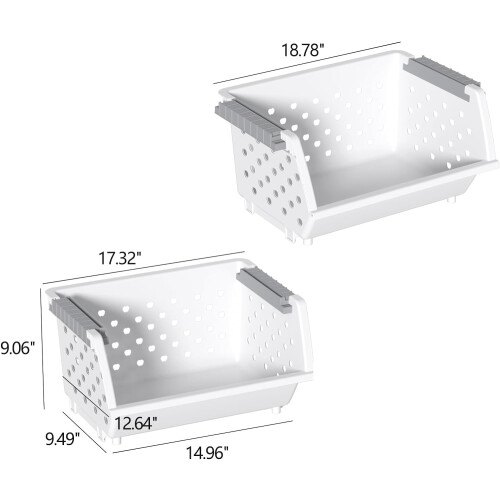 4 Pack Plastic Stacking Basket Organizer, Large Kitchen Open Front Stacking Storage Bins, White 1