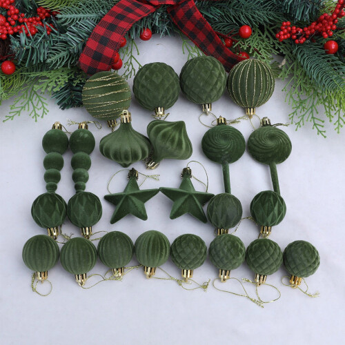 Christmas Balls Flocked Brown Plastic 24PCS 1