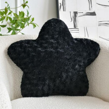 Star Pillow 14.9 in Plush Faux Fur Throw Pillow Black