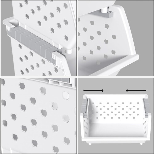 4 Pack Plastic Stacking Basket Organizer, Large Kitchen Open Front Stacking Storage Bins, White 2