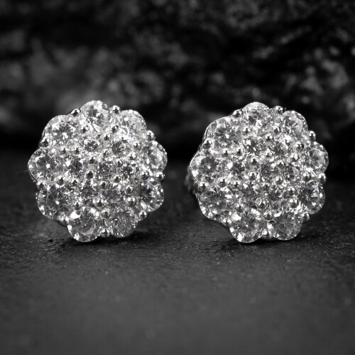 White Gold Plated 925 Sterling Silver Honeycomb Stud 2