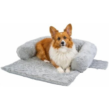 Calming Dog Blanket with Supportive Bolster, Machine Washable Faux Fur Pet Throw, Gray, Medium
