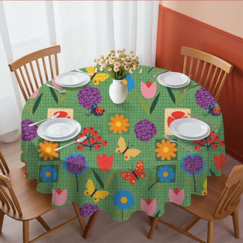 Floral Polyester Round Tablecloth 60 x 60 Inch