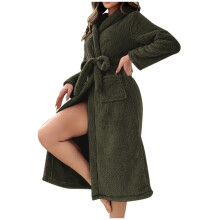 Női téli meleg polár kapucnis, öves, középhosszú hálóruha | Plus Size S-2XL kényelmes pizsama állítható derékkal