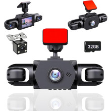 4-lins 360 bilkamerasystem, 1080p HD, trådlöst, mörkerseende, loopinspelning, 32 GB-kort ingår – kompatibelt med alla bilar