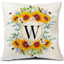 Sunflower Throw Pillow Cover with Monogram W Design18x18