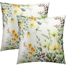 Conjunto de 2 capas de almofada com estampa floral e folhas verde-sálvia da primavera, 16