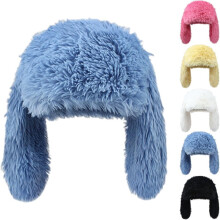 Schattige lange pluche muts met konijnenoren, Y2K pluizige beanie met oren voor dames en meisjes, zachte warme slouchy wintermuts voor festivals en