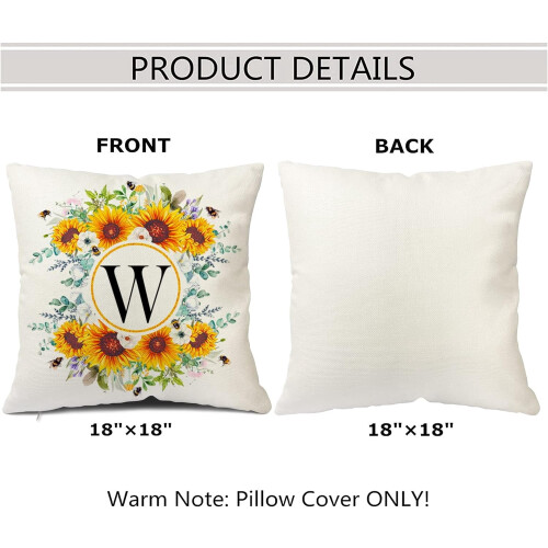 Sunflower Throw Pillow Cover with Monogram W Design18x18 1