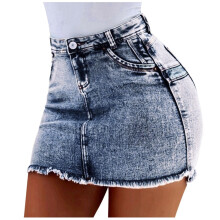 Damenmode Sommer Kurze Jeans Jeans Damen Taschen Waschung Denim Minirock, Ärmelloser kurzer Moderock Blau
