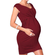 Damklänning för gravida Knälånga Bodycon-klänningar Ärmlös Rund Hals Mjuka Graviditetskläder för Resor Shopping Red2XL