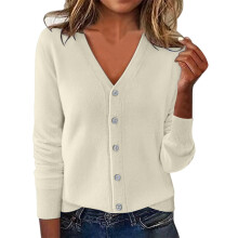 Damen-Cardigan, leichter Damen-Cardigan mit V-Ausschnitt, langen Ärmeln, modisch für Frühling und Herbst, leichtes Oberteil zum Kombinieren