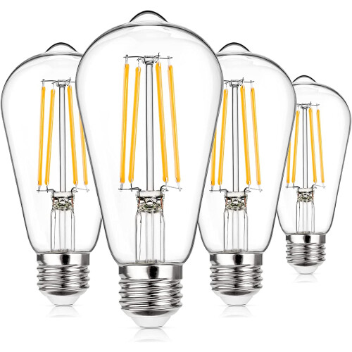 4 τεμάχια E27 Ρετρό Λάμπα LED Edison με Νήμα, Λάμπα AC220V, ST64 Γυάλινη Λάμπα, Vintage Κερί