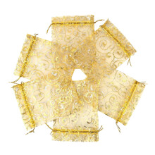 20 db-os arany organza húzózsinóros ajándéktasak 10x12cm