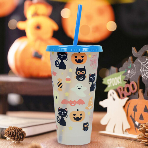 MOQIN Ποτήρια Halloween 24oz με καπάκια και καλαμάκια που αλλάζουν χρώμα – 1