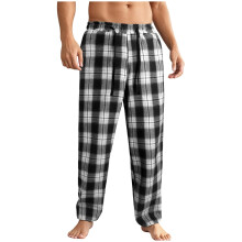 lulshou Men's Pants Plaid Straight Leg Pants with Elastic Waistband, Checkered Trousers for Home Wear & Casual Style, Black, S