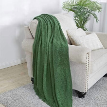 Green Throw Blanket 60x80 Inches Throw Textured Solid Soft Sofa Throw Couch Knitted Decorative Blanket