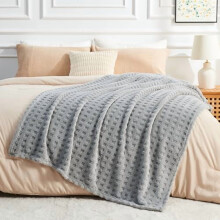 Super Soft King Blanket Grey Premium Silky Flannel Fleece 3D Waffle Checkered Lightweight Bed Blanket All Season Use (Light Grey, King(90"x110"))