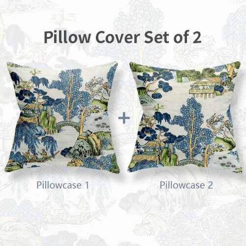 Fodere per cuscini Chinoiserie in lino, 45x45 cm, set da 2 2