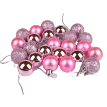 24PCS Pink Mini Christmas Balls Ornaments – Vintage Glitter Xmas Tree Decor, Indoor/Outdoor DIY Craft Supplies