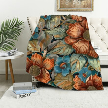 Flowers Leaves Brown Center Blanket Cozy Soft Flannel Throw Blanket for Bed Sofa Travel All Seasons Hand Feel Blanket 40x50in