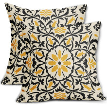 Boho kussenhoezen zwart geel linnen 16x16 inch set van 2