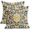 Conjunto de 2 capas de almofada boho em linho preto e amarelo, 40x40cm (16x16 polegadas). 1