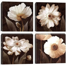Braunes, abstraktes Leinwandbild-Set mit floralem Muster (4 x 40 cm), gerahmte Giclée-Drucke für Wohnzimmer und Schlafzimmer