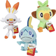 Oficiálne plyšové hračky Pokémon 8" Grookey, Sobble a Scorbunny, balenie 3 kusov – meč a štít, Galar Starters – mäkké plyšové