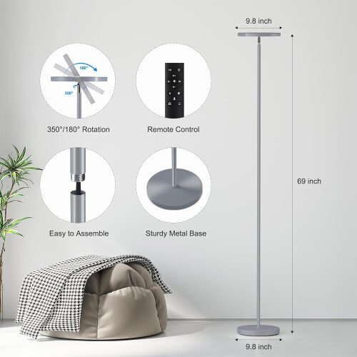 Luminária de chão LED 32W 3000LM 69 polegadas com regulagem de intensidade por controle remoto 2
