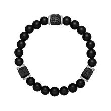 Schwarzes, mattiertes Armband aus Vulkangestein, Perlen