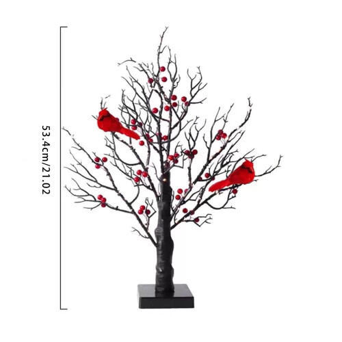 Vintage LED Cardinal Tree Lamp 21" with Berries 2