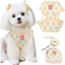 Conjunto de coleira e guia anti-puxão para cães de pequeno e médio porte e filhotes – Colete peitoral em malha macia, ajustável e respirável,