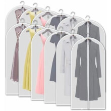 Lot de 12 housses à vêtements suspendues, 60 pouces (152 cm), translucides et respirantes, avec fermeture éclair intégrale, pour costumes, robes