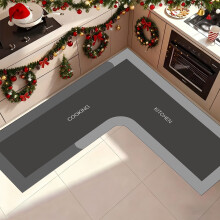 Tapis de cuisine en forme de L – Super absorbant, antidérapant, en mousse à mémoire de forme, lavable en machine, en velours polaire doux –