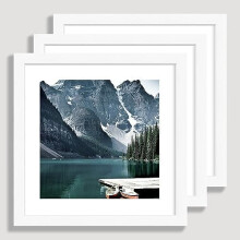 10x10 White Wooden Picture Frames (Set of 3), Real Glass, Fits 8x8 w/Mat or 10x10 w/o Mat, Desktop & Wall Collage Frame Set