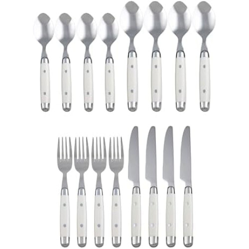 Jubilee White 16-Piece Stainless Steel Flatware Set 1