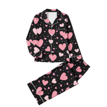 Pyjamaset voor dames met Valentijnsdag-hartjesprint, zachte tweedelige nachtkleding, 4-way stretch, plus size S-2XL, comfortabel voor de hele dag.
