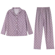 Conjunto de pijama de mujer estampado con botones delanteros - Top de manga larga con bolsillo y pantalón con cintura elástica (M-2XL) Conjunto de