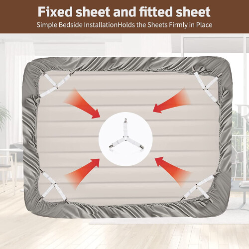 Bed Sheet Holder Straps – Adjustable Elastic Fasteners with Iron Clips, Extra Strong 4 Pack, Compatible with All Beds 2