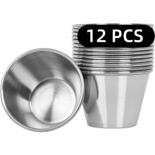 12 Pcs 2.4 oz Stainless Steel Ramekins – Sauce, Butter, Vinegar Cups for Kitchen, Restaurant, Camping, BBQ, Party (Compatible with Standard Racks)