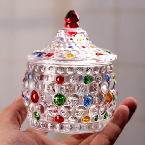 Glass Candy Jar with Lid – Round, Vibrant Coloured, Hand 2