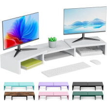 Dual Monitor Stand Metal Desk Riser White